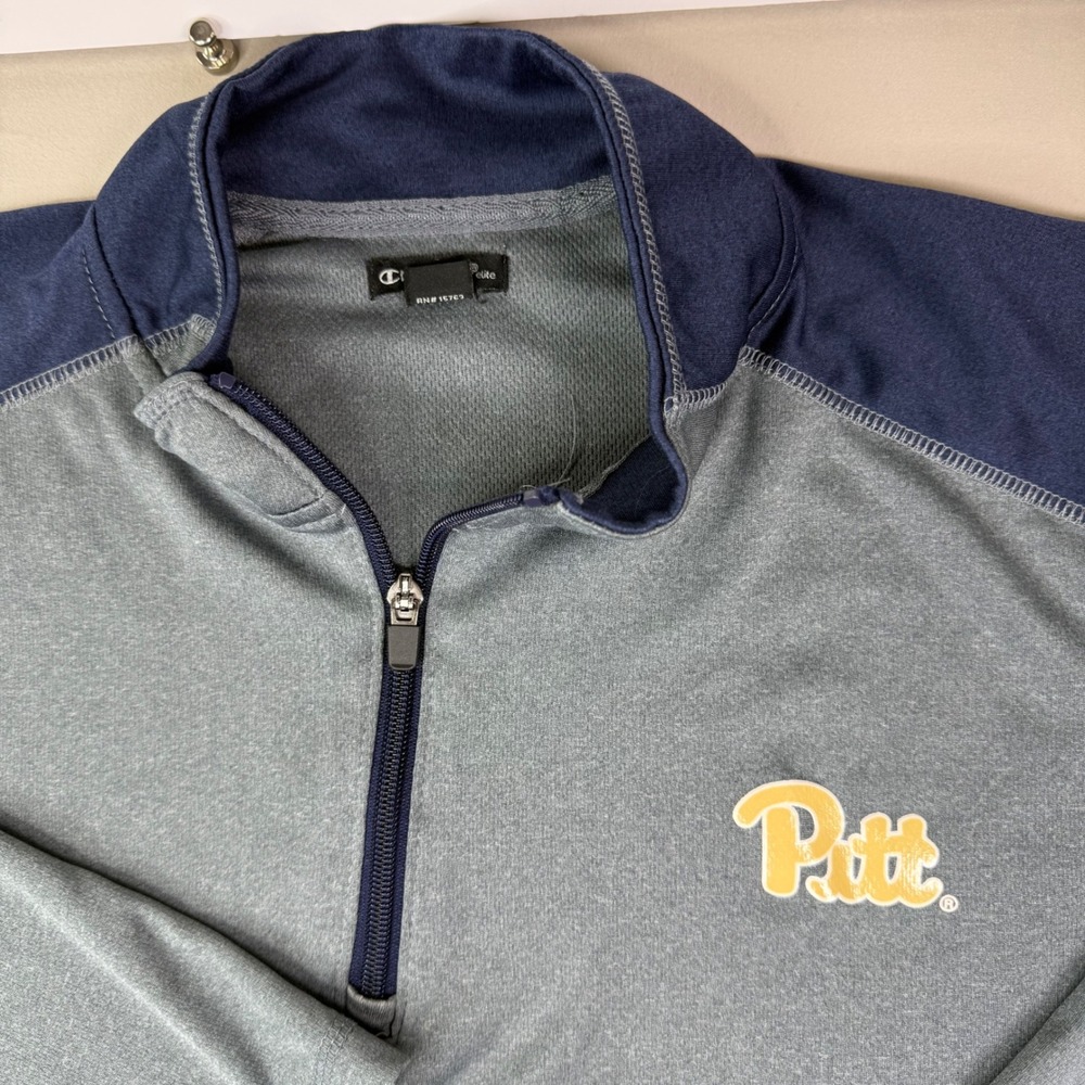 Champion Elite Pitt Panthers Mens XL Gray Navy Blue Quarter Zip Pullover CL037